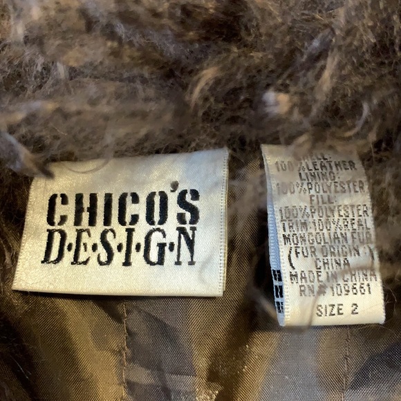 📌 Chicos Brown Suede/Mongolian Fur Collar Mid Length Jacket - Picture 3 of 5